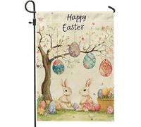 Drapeau de jardin « Happy Easter » - Œufs de Pâques de couleur pastel - Décoration d'extérieur double face en toile de jute - Décoration de pelouse pour le printemps - 30,5 x 45,7 cm