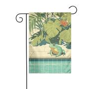 Drapeau de jardin Happy Frog In The Pool 30 x 45 cm Vertical double face Ferme Vacances Décorations extérieures Drapeau de cour