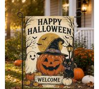 Drapeau de jardin Happy Halloween 30,5 x 45,7 cm double face fantôme Jack O lanterne chat noir drapeau de jardin Halloween citrouille drapeaux de jardin pour extérieur, maison, intérieur ou extérieur