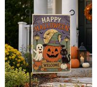 Drapeau de jardin Happy Halloween 30,5 x 45,7 cm double face fantôme Jack O lanterne chat noir drapeau de jardin Halloween citrouille drapeaux de jardin pour extérieur, maison, intérieur ou extérieur