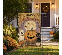 Drapeau de jardin Happy Halloween 30,5 x 45,7 cm double face fantôme Jack O lanterne chat noir drapeau de jardin Halloween citrouille drapeaux de jardin pour extérieur, maison, intérieur ou extérieur
