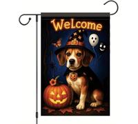 Drapeau de jardin « Happy Halloween » - Chapeau de sorcière - Drapeau de citrouille - Double face - Bannière d'extérieur - Trick or Treat