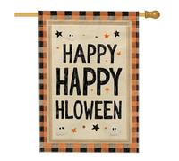 Drapeau de jardin Happy Halloween, fantômes à carreaux orange, décoration extérieure, bannière de pelouse double face en toile de jute, décoration de cour de festival d'automne, 71,1 x 101,6 cm