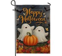 Drapeau de jardin Happy Halloween, fantômes oranges, citrouille, décoration extérieure, bannière de cour double face, décoration de pelouse de fête d'automne, 30,5 x 45,7 cm