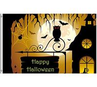 Drapeau De Jardin Happy Halloween Hallowmas Scary Owl Bats Spider Moon Tower Tree Garden Flag Amusante Drapeau De Bienvenue Couleur Vive Pride Flag Pour Pelouse Pavillon Cour 152X90CM