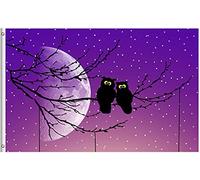Drapeau De Jardin Happy Halloween Owl On With Moon Hallowmas Autumn Drapeaus Décoratif Antifouling Pride Flag Couleur Vive Drapeau De Bienvenue Pour Pelouse Cour Pavillon 152X90CM