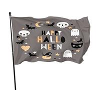 Drapeau de jardin Happy Halloween Party 0,9 x 1,5 m mignon citrouille fantômes chat noir drôle crânes et chauves-souris drapeaux de jardin en polyester maison patio pelouse intérieur extérieur banni