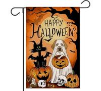 Drapeau de jardin Happy Halloween pour chat et chien double face extérieur Jack O lanterne crâne vacances cour extérieur décoratif Fla