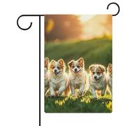 Drapeau de jardin Happy Little Dog - 32,6 x 47,5 cm - Vertical double face - Drapeaux de jardin d'été en lin - Décoration extérieure saisonnière - Drapeau d'extérieur pour ferme, vacances, fête des