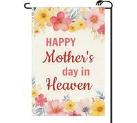 Drapeau de jardin « Happy Mother's Day In Heaven » double face floral commémoratif pour maman, grand-mère, cimetière, petits drapeaux O