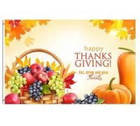 Drapeau De Jardin Happy Thanksgiving Day Basket Full Of Fruits Pumpkin Autumn Maple Leaves Pride Flag Couleur Vive Drapeau De Bienvenue Amusante Drapeaus Décoratif Pour Patio Pelouse 152X90CM