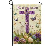 Drapeau de jardin He is Risen, croix violette, décoration de Pâques, drapeau de cour saisonnier pour la maison et le jardin, couleurs vives, décoration de fête de Pâques, 30,5 x 45,7 cm