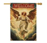 Drapeau de jardin Heavenly Welcome - Décoration angélique pour toutes les saisons - Bannière de bienvenue vibrante pour fêtes en plein air, décoration de pelouse - 71 x 101 cm