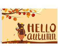 Drapeau De Jardin Hello Autumn Fall Leaves Bear With A Cup Of Coffee Thanksgiving Drapeau De Bienvenue Premium Garden Flag Amusante Drapeaus Décoratif Pour Pelouse Pavillon Patio 152X90CM