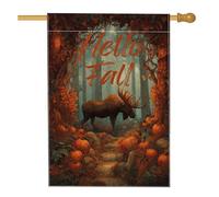 Drapeau de jardin Hello Fall Autumn - Bannière rustique de forêt d'orangers - Drapeau de cour double face - Décoration saisonnière de pelouse - 71 x 101 cm