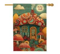 Drapeau de jardin Hello Fall Champignon, bannière colorée pour décoration d'intérieur, drapeau de cour double face, décoration extérieure saisonnière 71 x 101,6 cm