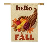 Drapeau de jardin Hello Fall - Décoration d'automne en corne d'abondance - Bannière de cour double face en toile de jute - Décoration saisonnière de la maison - Panneau de pelouse de Thanksgiving - 71