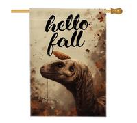 Drapeau de jardin Hello Fall dinosaure, couleurs d'automne rustiques, décoration d'extérieur, bannière double face en toile de jute pour décoration de la maison, 71 x 101,6 cm
