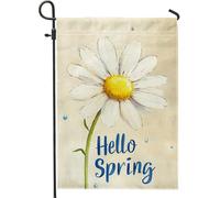 Drapeau de jardin Hello Spring, marguerite blanche, décoration extérieure, drapeaux de jute saisonniers pour décoration de pelouse, motif floral double face, cadeau de pendaison de crémaillère