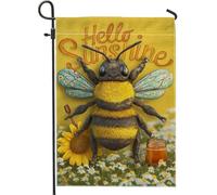 Drapeau de jardin Hello Sunshine Bee - Bannière florale jaune - Décoration d'intérieur - Double face - Printemps extérieur - 30,5 x 45,7 cm