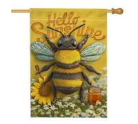 Drapeau de jardin Hello Sunshine Bee - Bannière florale jaune - Décoration d'intérieur - Double face - Printemps extérieur - 71,1 x 101,6 cm