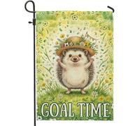 Drapeau de jardin hérisson, chapeau fantaisiste ludique avec fleurs vertes printanières double face en toile de jute pour extérieur, terrasse, pelouse, porche, balcon, 30,5 x 45,7 cm