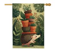 Drapeau de jardin hérisson d'été, pots de fleurs verts, décoration extérieure, drapeau double face en toile de jute pour décoration de pelouse, fête, 71,1 x 101,6 cm