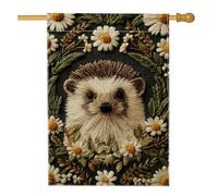 Drapeau de jardin hérisson printemps-été, jolie bannière florale brodée pour décoration d'intérieur, double face, décoration de pelouse pour fête de jardin, 71 x 101 cm