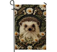 Drapeau de jardin hérisson printemps-été, jolie bannière florale brodée pour décoration d'intérieur, double face, décoration de pelouse pour fête de jardin, 30,5 x 45,7 cm