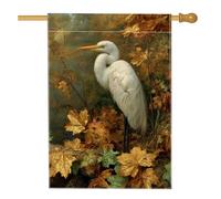 Drapeau de jardin héron blanc d'automne, bannière élégante de décoration d'aigrettes, art double face pour décoration de pelouse extérieure, accents saisonniers inspirés de la nature, 71 x 101 cm