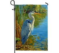 Drapeau de jardin héron bleu - Bannière de cour panoramique - Drapeau décoratif double face en toile de jute pour décoration de pelouse extérieure - 30,5 x 45,7 cm