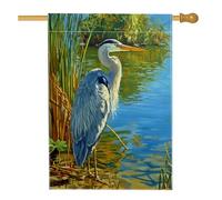 Drapeau de jardin héron bleu - Bannière de cour panoramique - Drapeau décoratif double face en toile de jute pour décoration de pelouse extérieure - 71 x 101 cm