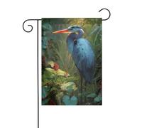 Drapeau de jardin héron bleu dans la forêt tropicale 30 x 45 cm vertical double face ferme vacances décorations extérieures drapeau de cour