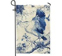 Drapeau de jardin héron bleu de printemps été, élégant oiseau grue, décoration d'intérieur, drapeaux de jardin, drapeau d'art double face en toile de jute, décoration de pelouse extérieure 30,5 x 45,7