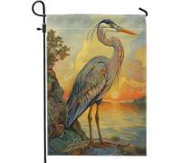 Drapeau De Jardin Héron Bleu, Oiseau Coloré, Lac, Art Sur Le Thème De La Nature Drapeaux Personnalisée Renforcé Bannière Extérieure Pour Célébration Extérieur Événements 70X102Cm
