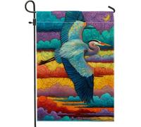 Drapeau de jardin héron coloré, bannière décorative double face en toile de jute, décoration de pelouse, décoration de fête saisonnière 30,5 x 45,7 cm