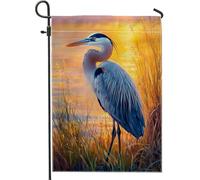 Drapeau de jardin héron d'automne, oiseau bleu gris, décoration extérieure en toile de jute, décoration saisonnière de pelouse, style faune, drapeau décoratif pour maison et jardin, 30,5 x 45,7 cm