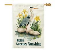 Drapeau de jardin héron de printemps et été, bannière florale d'iris jaune, drapeau décoratif double face pour jardin, décoration d'intérieur, scène naturelle, décoration de pelouse, 71 x 101,6 cm