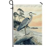 Drapeau de jardin héron de printemps et été, grand héron bleu, bannière de jardin, bannière de jardin, bannière double face en toile de jute, décoration de pelouse extérieure, 30,5 x 45,7 cm