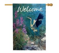 Drapeau de jardin héron printemps été, bannière florale oiseau bleu, bannière de décoration d'intérieur, œuvre d'art double face, décoration de pelouse, décoration de fête extérieure 71 x 101,6 cm