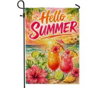 Drapeau de jardin hibiscus, cocktail tropical d'été, coucher de soleil d'été, pêche, toile de jute double face, petit drapeau de jardin pour extérieur, terrasse, pelouse, porche, entrée, camping 30,5