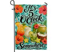 Drapeau de jardin hibiscus, cocktail tropical vibrant carambole d'été turquoise double face en toile de jute pour extérieur, terrasse, pelouse, porche, entrée, camping 30,5 x 45,7 cm