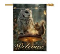 Drapeau De Jardin Hibou Nature Écureuil Fantastique Champignon Drapeaux Couleurs Vives Résistants Aux Intempéries Bunting Pour Restaurant Décorations Balcon 70X102Cm