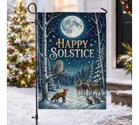 Drapeau de jardin Hibou Solstice d'hiver 30,5 x 45,7 cm | Paysage de forêt enneigée, drapeau de cour, scène de faune nocturne, fond de lune céleste, décoration saisonnière d'hiver