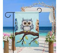 Drapeau de jardin hiboux sur une branche pour extérieur, 30,5 x 45,7 cm, drapeau de jardin printanier, drapeau saisonnier double face, panneau de bienvenue durable pour terrasse, pelouse, cour