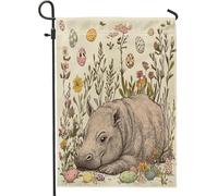 Drapeau de jardin hippopotame de printemps de Pâques 30,5 x 45,7 cm double face pour décoration extérieure, motif œufs d'animaux sauvages, drapeau de maison, vacances, extérieur, petit drapeau de