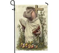 Drapeau de jardin hippopotame de printemps de Pâques 30,5 x 45,7 cm double face pour décoration extérieure, drapeau vintage en toile avec croix d'œufs, drapeau de maison, vacances, extérieur, petit