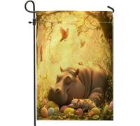 Drapeau de jardin hippopotame de printemps de Pâques 30,5 x 45,7 cm double face pour décoration extérieure, œufs d'animaux sauvages de la forêt, drapeau de maison, drapeau de maison, petit drapeau de