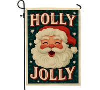 Drapeau de jardin Holly Jolly Santa - Bannière de décoration de Noël rouge - Drapeau double face en toile de jute pour décoration de pelouse - 30,5 x 45,7 cm