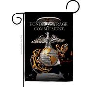 Drapeau de jardin « Honor Courage » - Commitment de jardin - Forces armées - Corps marin - USMC Semper Fi - Officiel - Bannière de maison - Cadeau double face - 33 x 48,5 cm